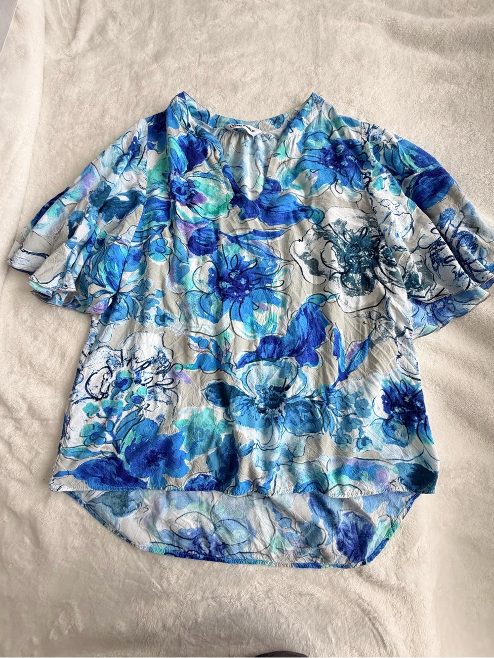 Jams World Sky Petal Floral Flutter Top 100% Rayon Hawaii Size S